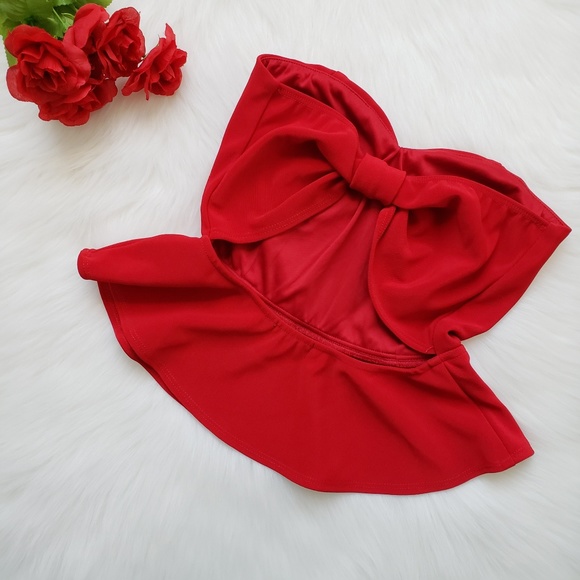❣️Necessary Clothing Red Strapless Bow Peplum Top - Picture 2 of 8